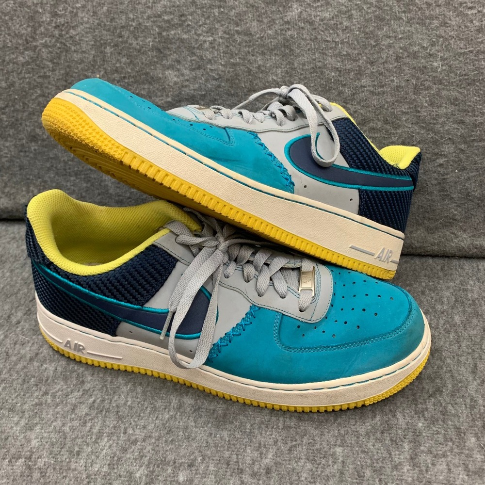 Nike Air Force 1 Low Teal Grey Navy Yellow 488298-039 Mens Size 10 Colorblock